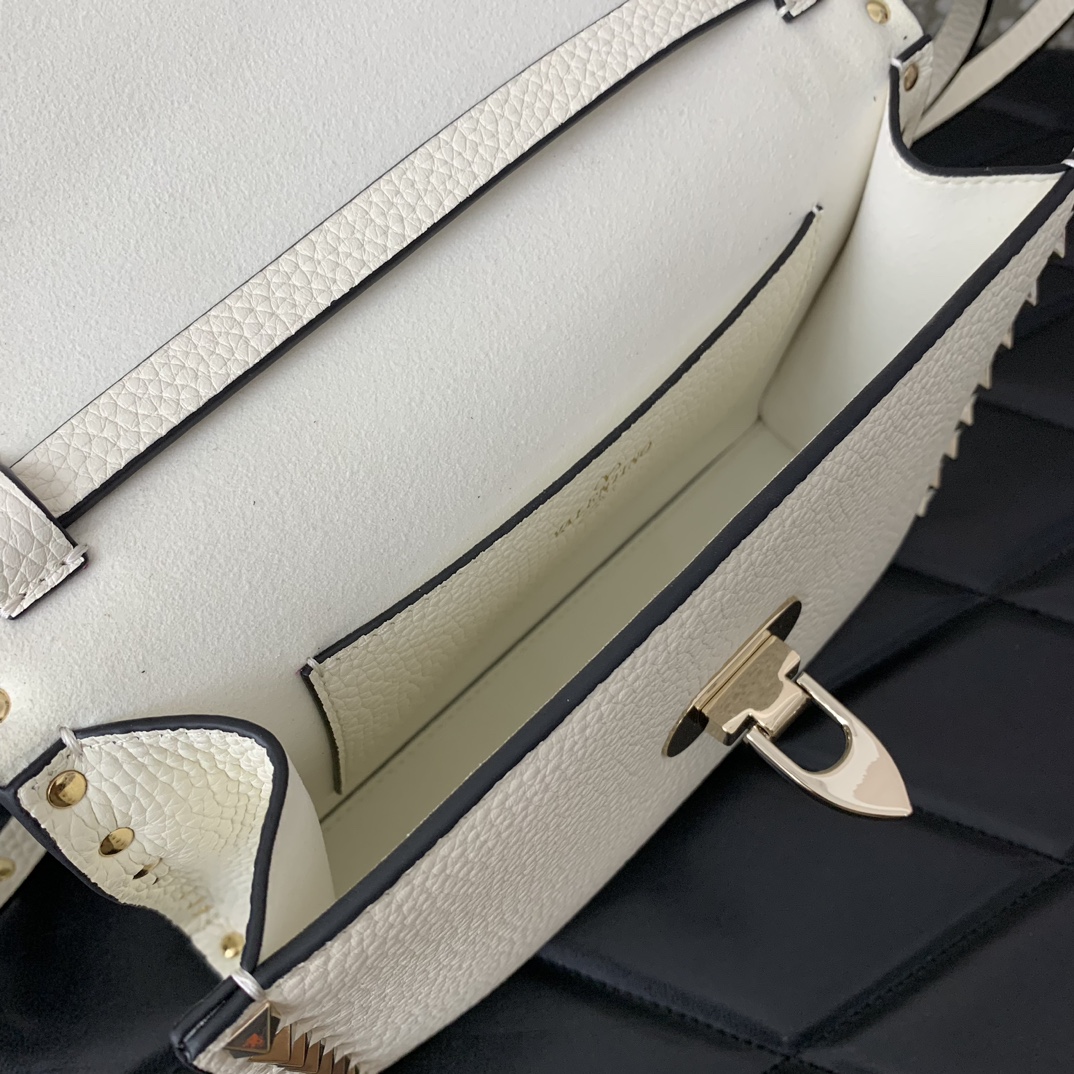 Valentino Garavani Rockstud Crossbody Bag in Ivory Grainy Calfskin